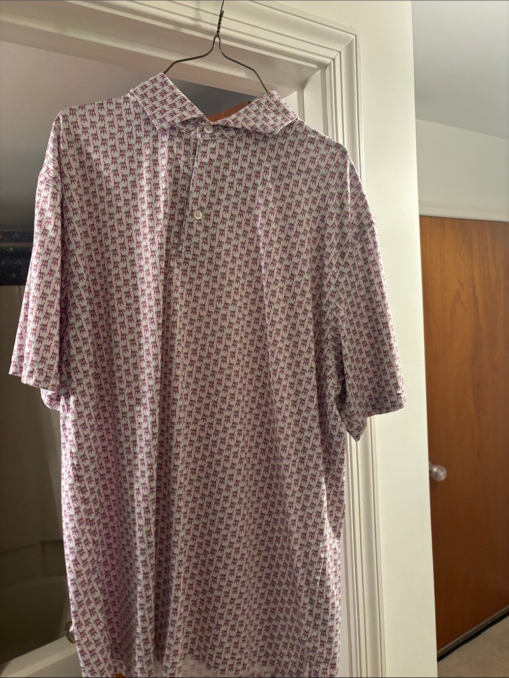 Rhoback Short-Sleeve Polo in Light Pink Microprint
